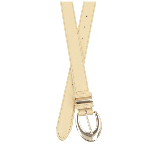 Cinto Feminino de Couro com Fivela Oval Metalizada Amarelo