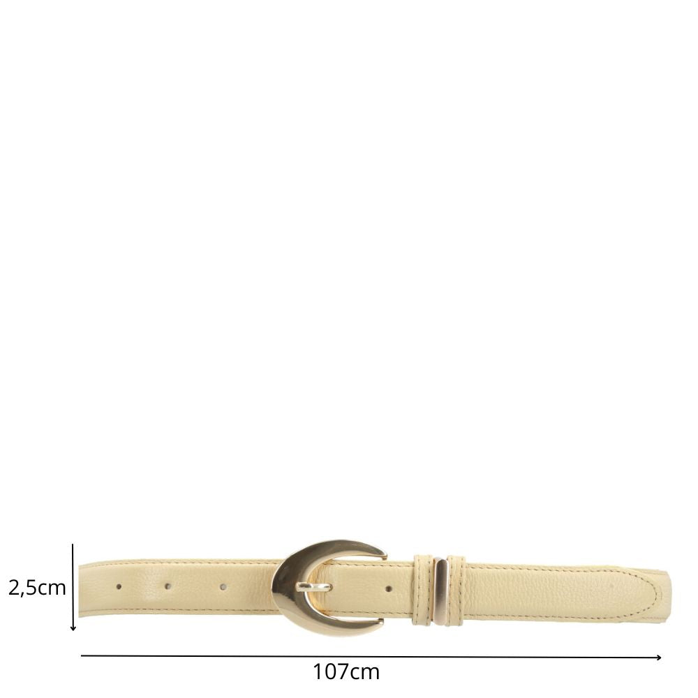 Cinto Feminino de Couro com Fivela Oval Metalizada Amarelo