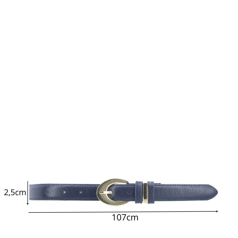 Cinto Feminino de Couro com Fivela Oval Metalizada Azul escuro