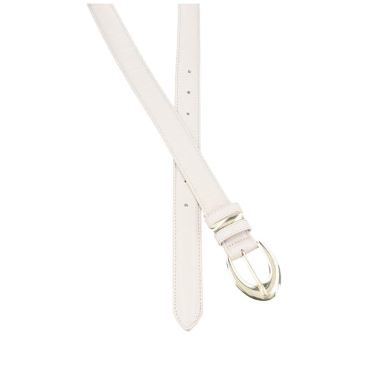 Cinto Feminino de Couro com Fivela Oval Metalizada Marfim