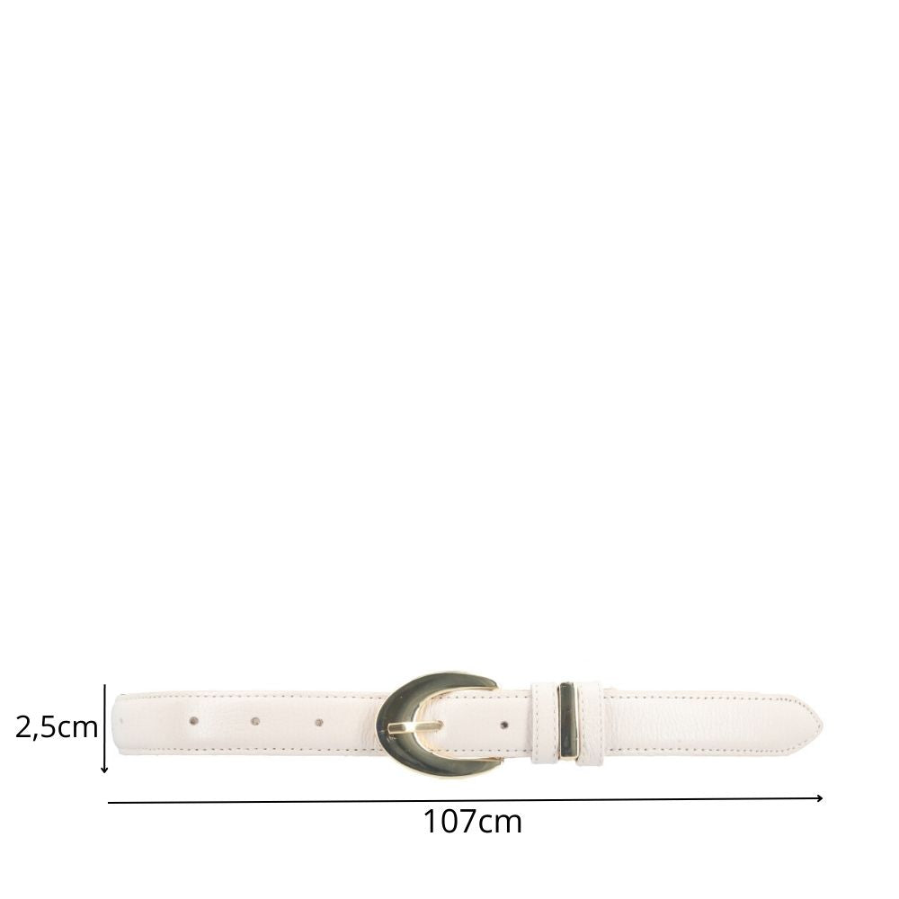Cinto Feminino de Couro com Fivela Oval Metalizada Marfim
