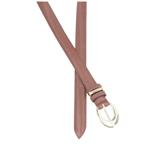 Cinto Feminino de Couro com Fivela Oval Metalizada Marrom