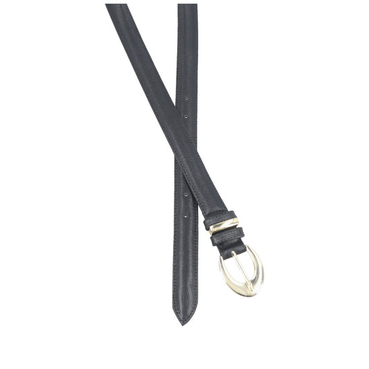 Cinto Feminino de Couro com Fivela Oval Metalizada Preto