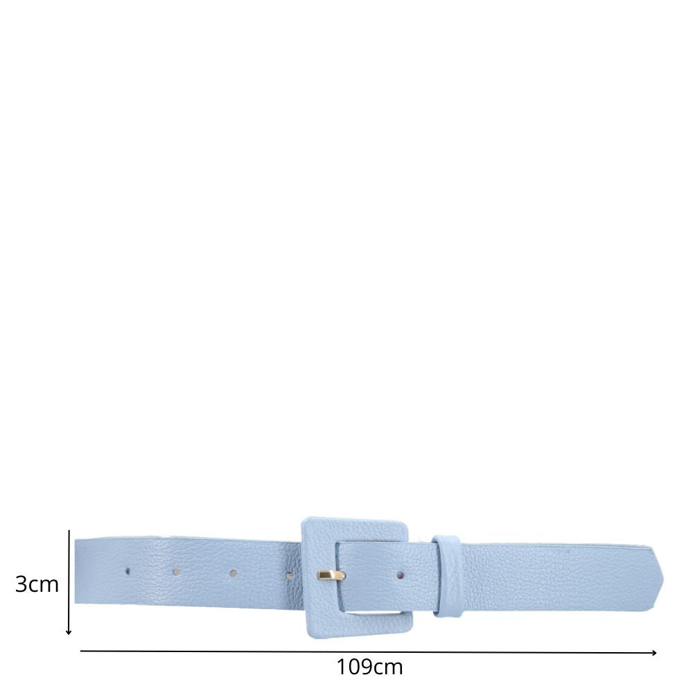 Cinto Feminino de Couro com Fivela Quadrada Encapada Azul claro