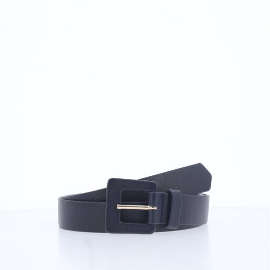 Cinto Feminino de Couro com Fivela Quadrada Encapada Azul escuro