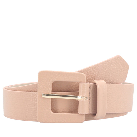 Cinto Feminino de Couro com Fivela Quadrada Encapada Bege