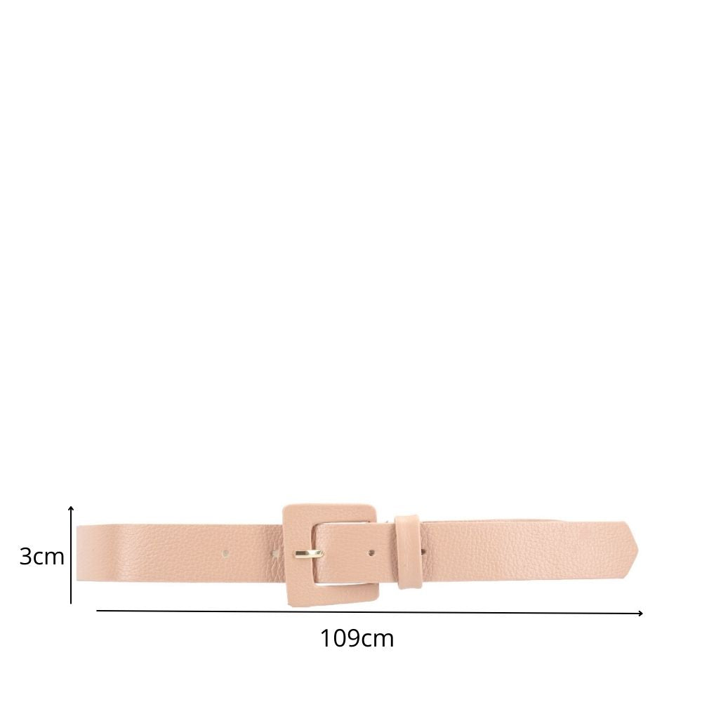 Cinto Feminino de Couro com Fivela Quadrada Encapada Bege