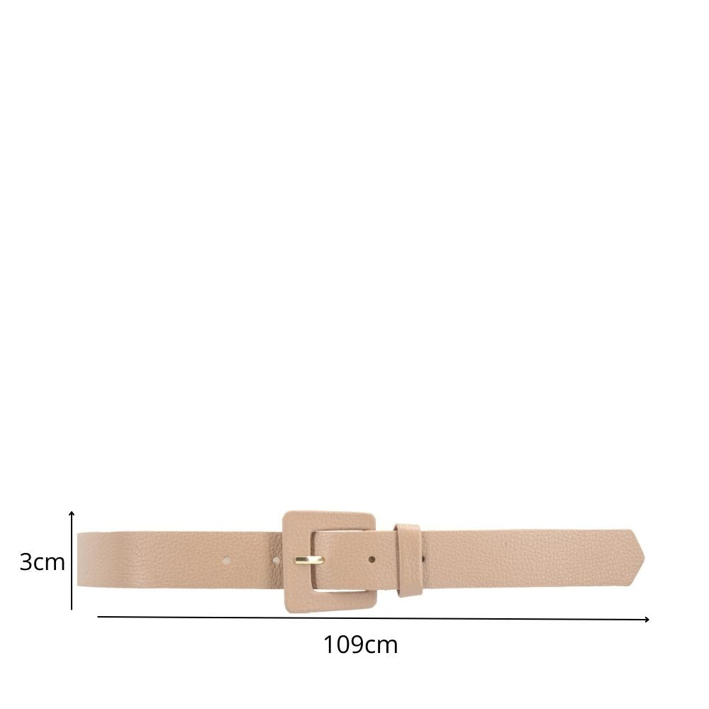Cinto Feminino de Couro com Fivela Quadrada Encapada Bege escuro