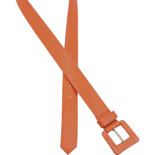Cinto Feminino de Couro com Fivela Quadrada Encapada Laranja