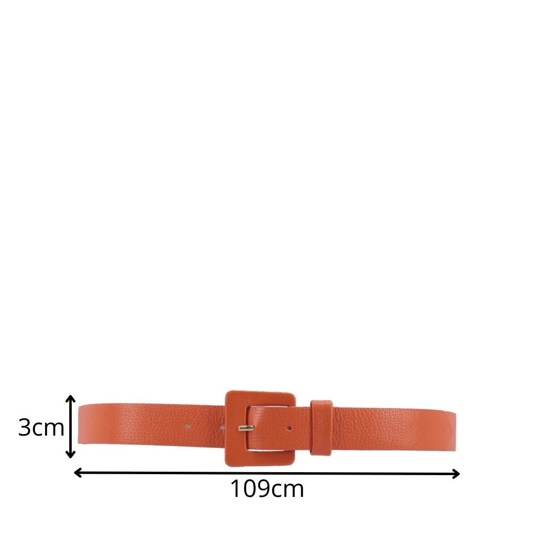 Cinto Feminino de Couro com Fivela Quadrada Encapada Laranja