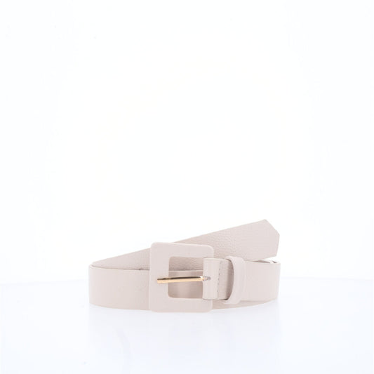 Cinto Feminino de Couro com Fivela Quadrada Encapada Marfim