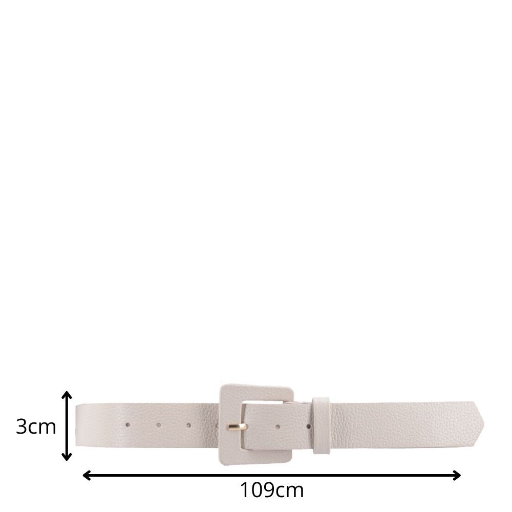 Cinto Feminino de Couro com Fivela Quadrada Encapada Marfim