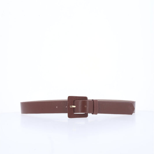 Cinto Feminino de Couro com Fivela Quadrada Encapada Marrom