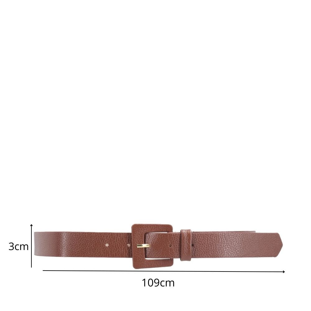 Cinto Feminino de Couro com Fivela Quadrada Encapada Marrom