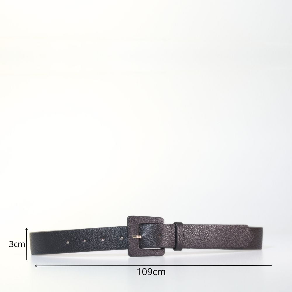 Cinto Feminino de Couro com Fivela Quadrada Encapada Marrom escuro
