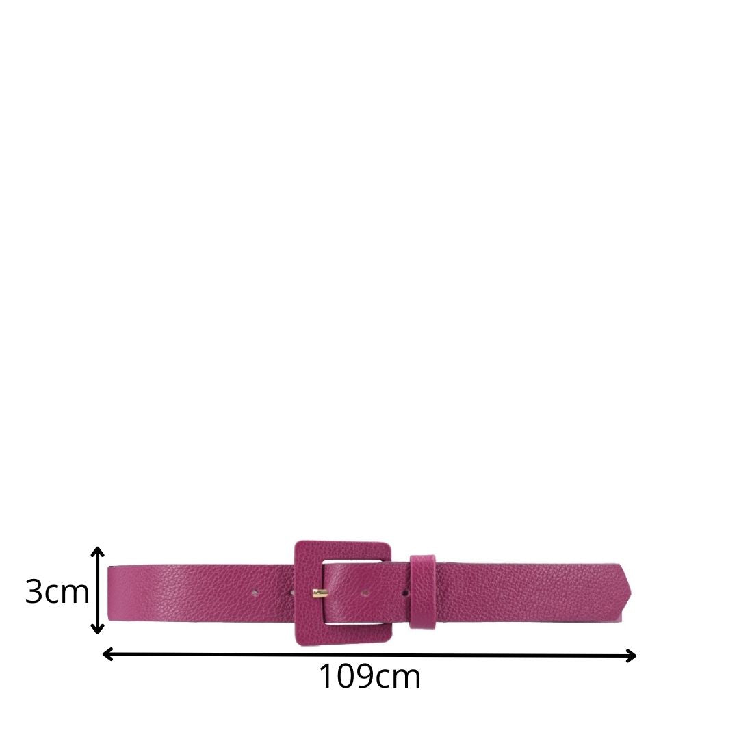 Cinto Feminino de Couro com Fivela Quadrada Encapada Pink