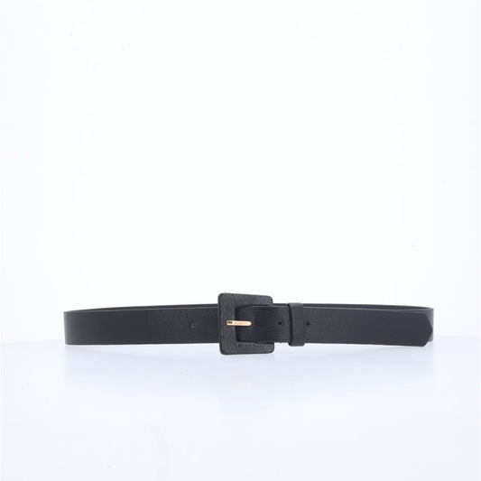 Cinto Feminino de Couro com Fivela Quadrada Encapada Preto