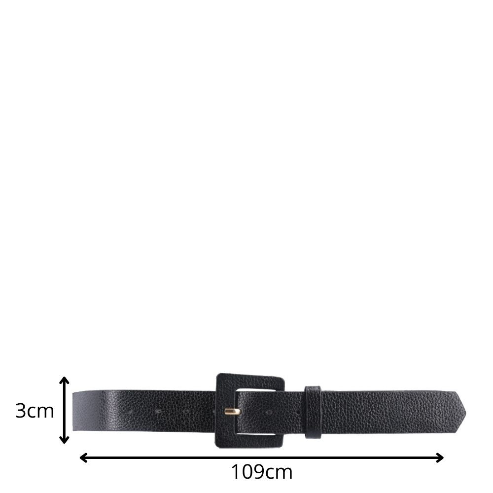 Cinto Feminino de Couro com Fivela Quadrada Encapada Preto