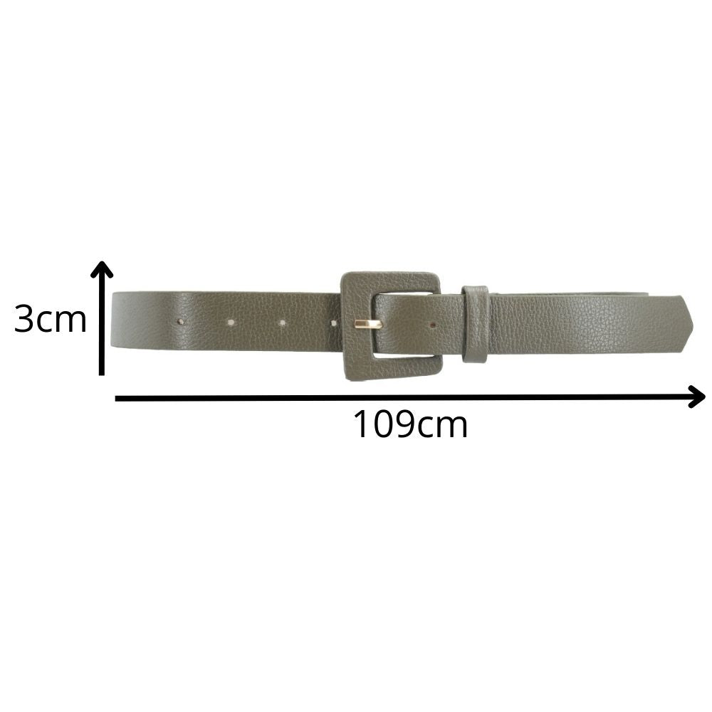Cinto Feminino de Couro com Fivela Quadrada Encapada Verde