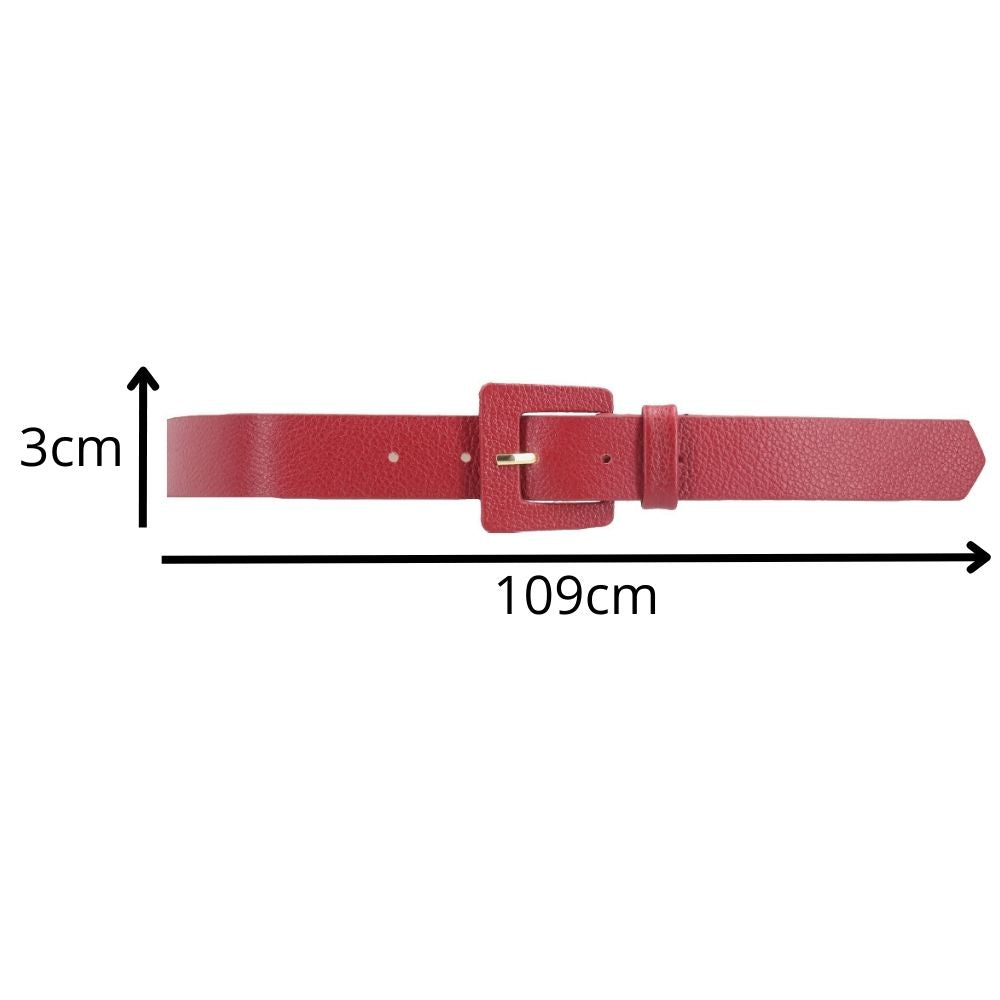 Cinto Feminino de Couro com Fivela Quadrada Encapada Vermelho