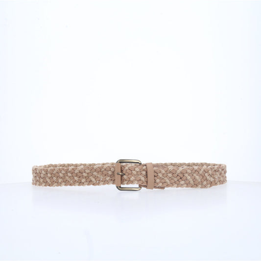 Cinto Trançado em Couro com Juta Bege