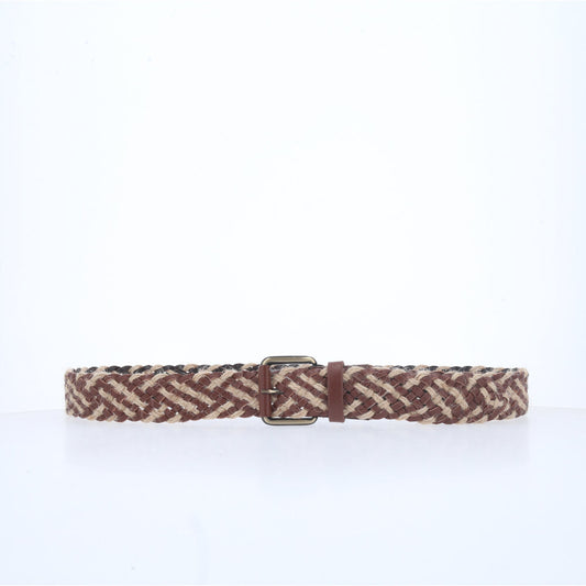 Cinto Trançado em Couro com Juta Marrom