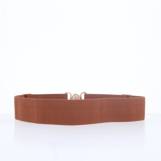 Cinto Feminino de Elástico com Fivela Metalizada Marrom