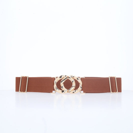 Cinto Feminino de Elástico com Fivela Metalizada Caramelo