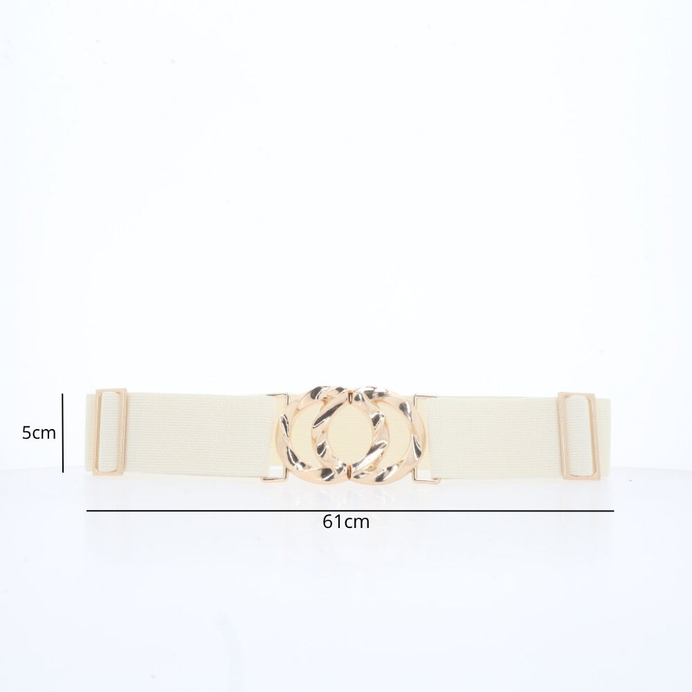Cinto Feminino de Elástico com Fivela Metalizada Marfim