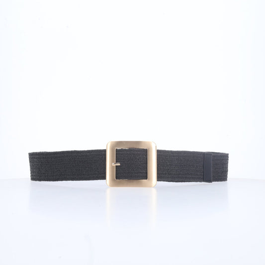 Cinto Feminino de Ráfia com Elástico e Fivela Metalizada Preto
