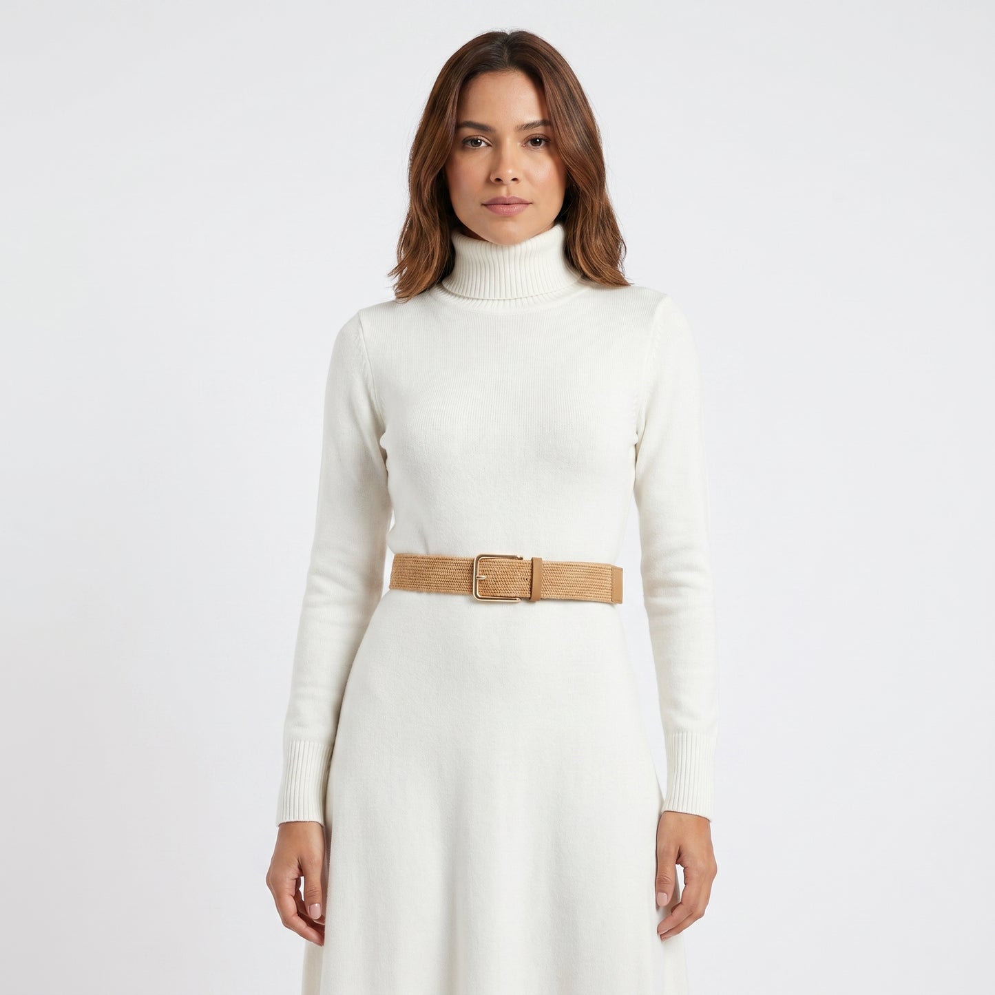 Cinto Feminino de Ráfia com Elástico e Fivela Metalizada Caramelo