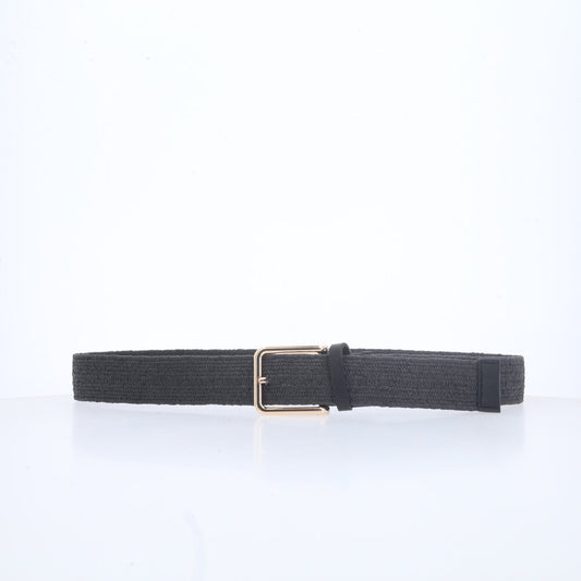 Cinto Feminino de Ráfia com Elástico e Fivela Metalizada Preto