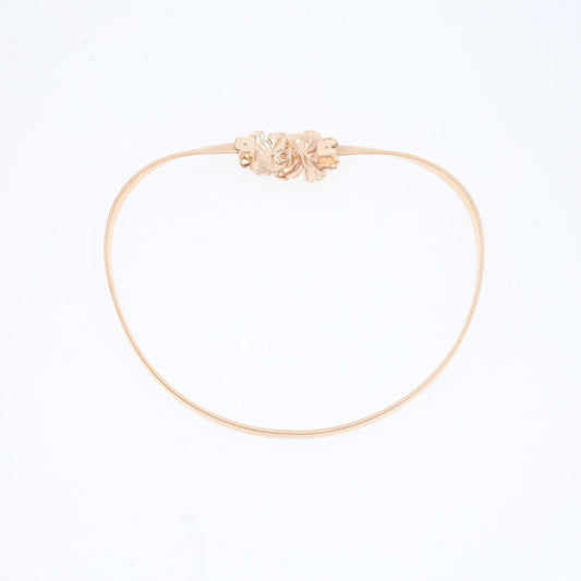 Cinto Metálico com Mola Elástica e Fivela de Flor Ouro