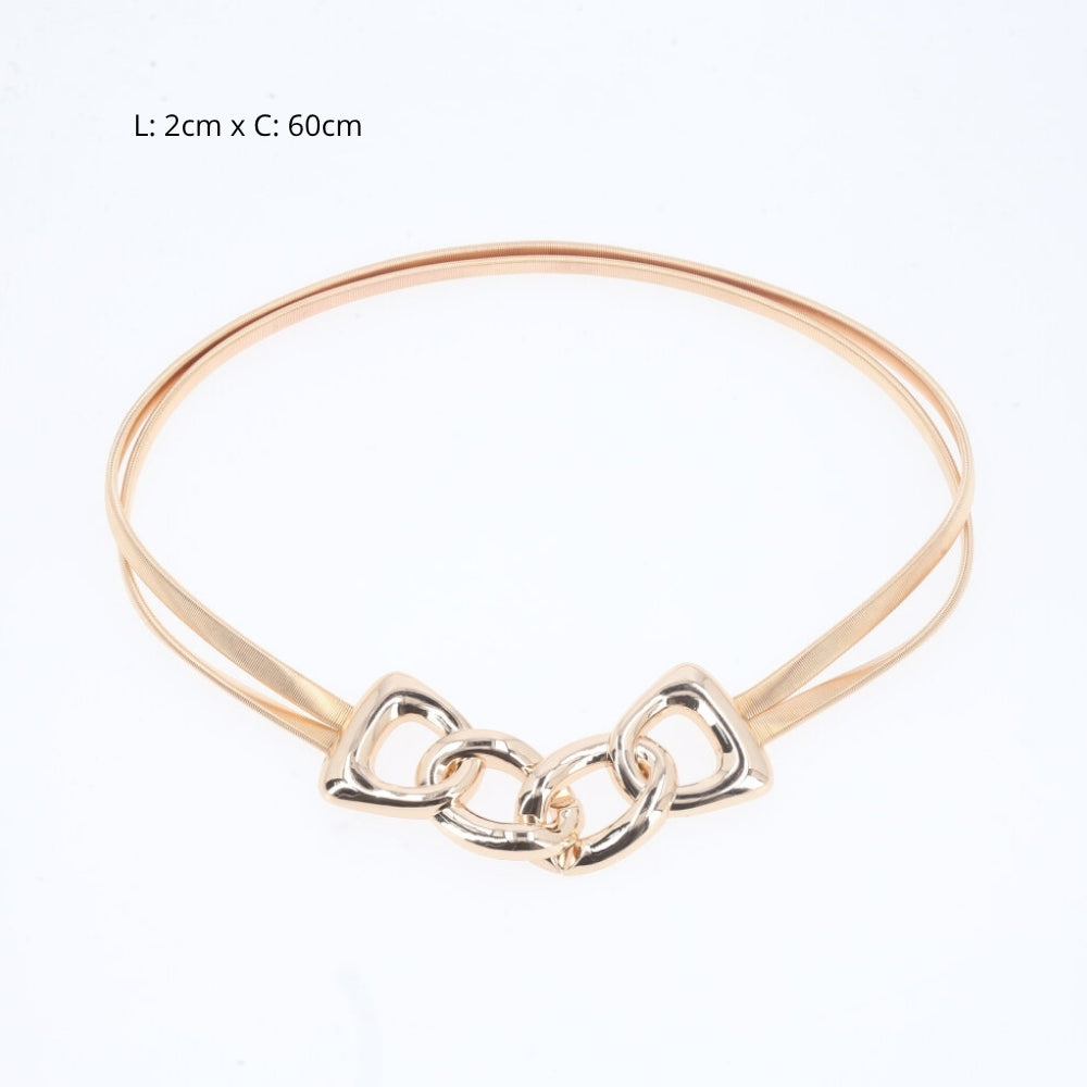 Cinto Metálico com Mola Elástica e Fivela de Elos Ouro