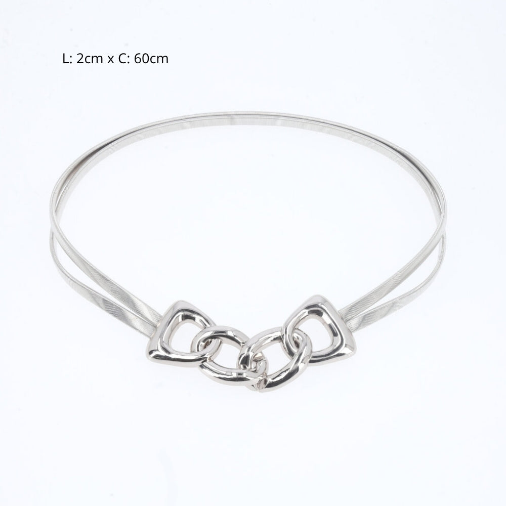 Cinto Metálico com Mola Elástica e Fivela de Elos Prata