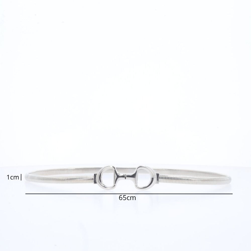 Cinto de Metal Minimalista com Fivela de Argola Dupla Prata