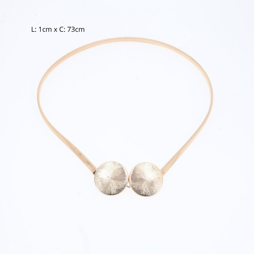 Cinto Metálico com Mola e Fivela Dupla Redonda Ouro