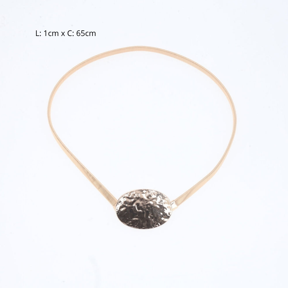 Cinto Metálico com Mola Elástica e Fivela Oval Ouro