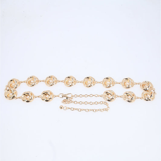 Cinto Feminino de Corrente Elos Vazados Ajustável Ouro