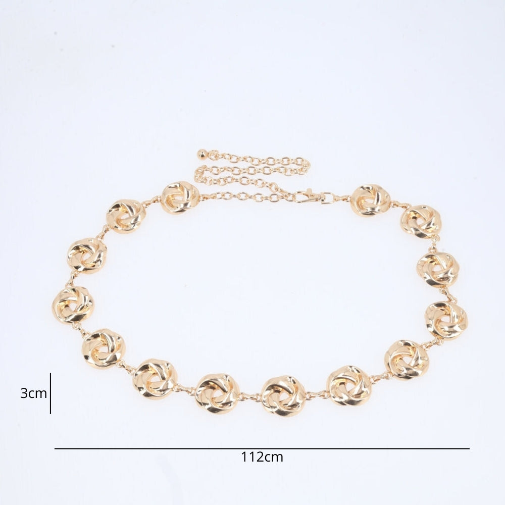 Cinto Feminino de Corrente Elos Vazados Ajustável Ouro