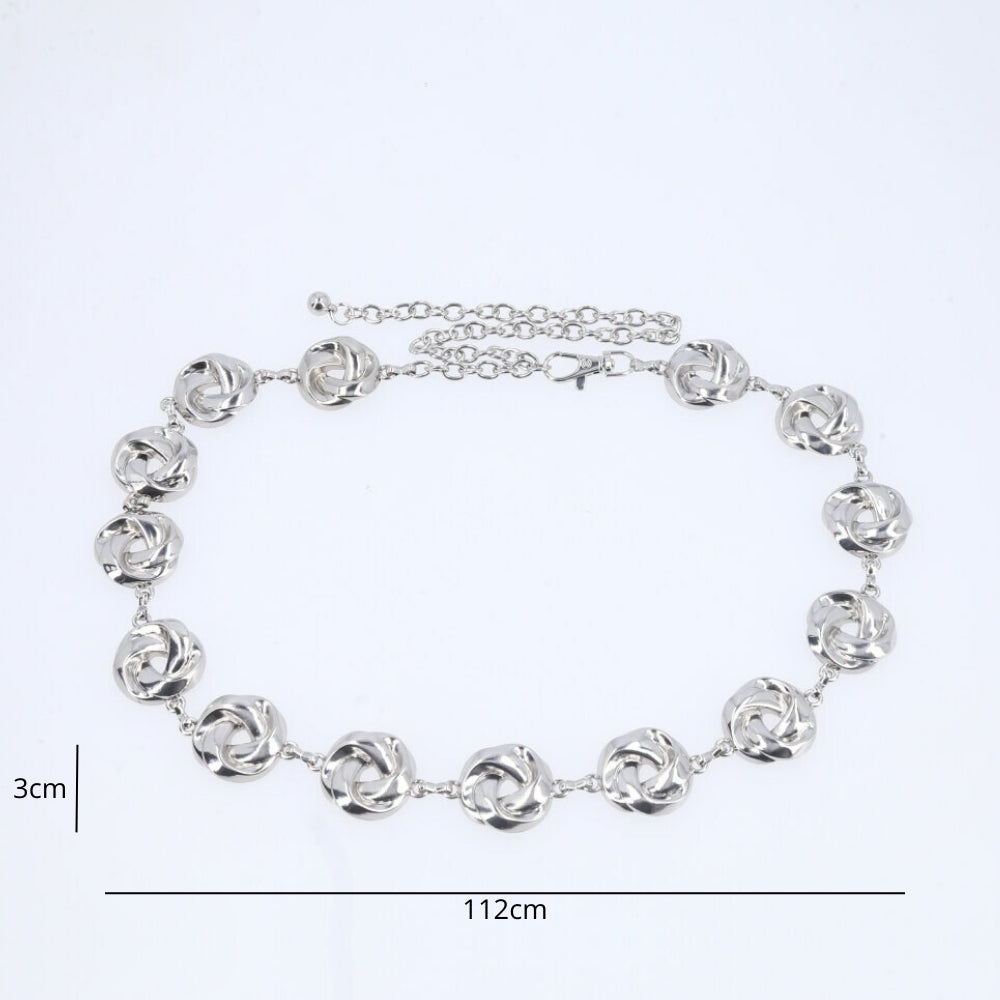 Cinto Feminino de Corrente Elos Vazados Ajustável Prata