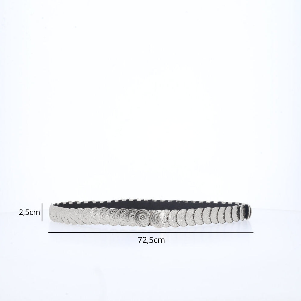 Cinto Feminino Moedas de Metal Prata
