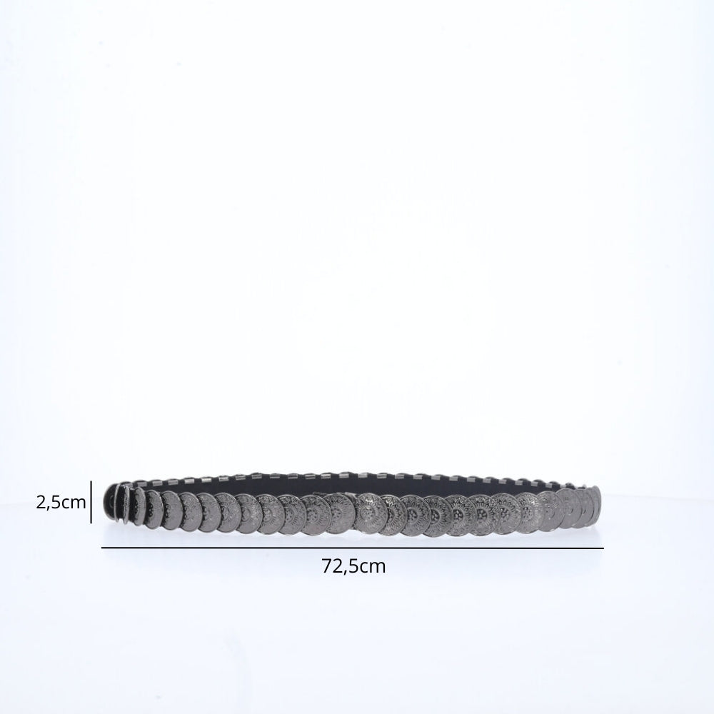Cinto Feminino Moedas de Metal Preto