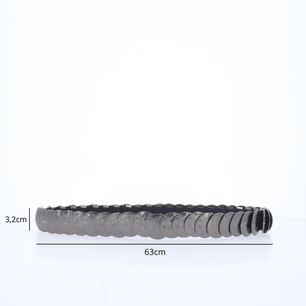 Cinto feminino Moedas de Metal Preto