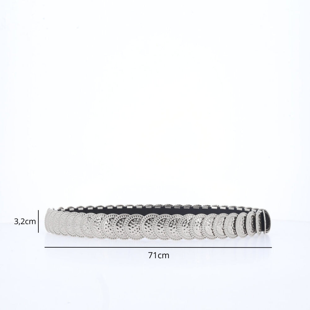 Cinto Feminino Moedas de Metal Prata
