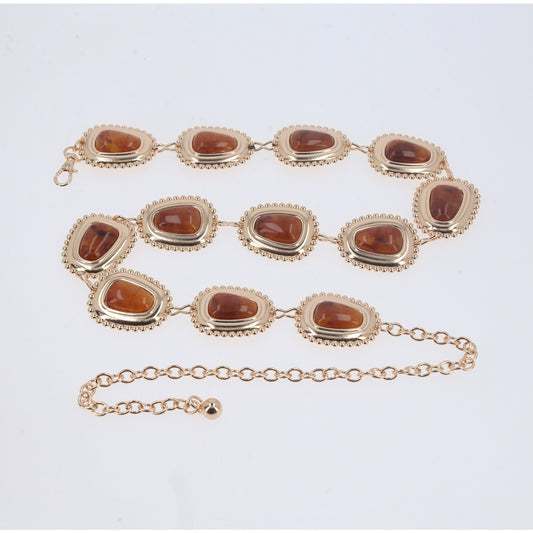 Cinto de Corrente Metalizada com Madrepérola Caramelo