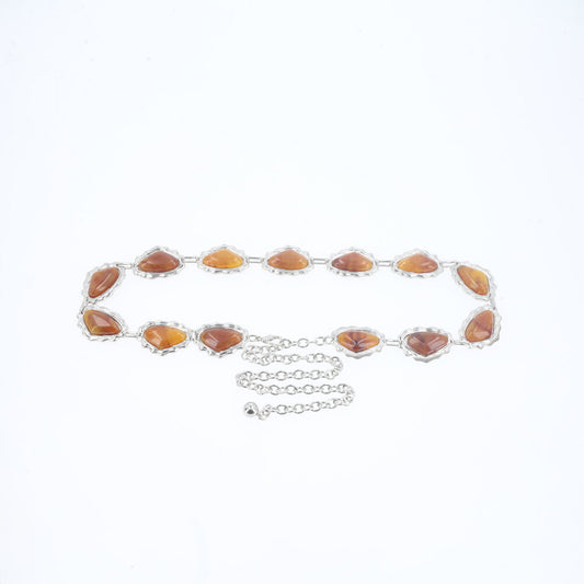 Cinto de Corrente Metalizada com Madrepérola Caramelo