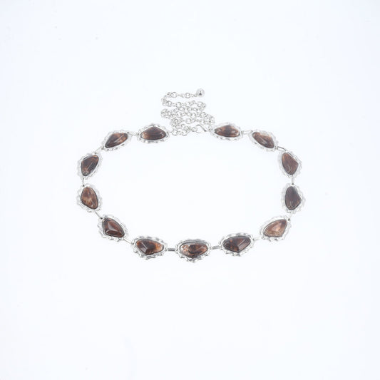 Cinto de Corrente Metalizada com Madrepérola Marrom