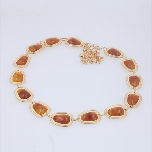 Cinto Feminino de Metal Dourado com Madrepérola Caramelo