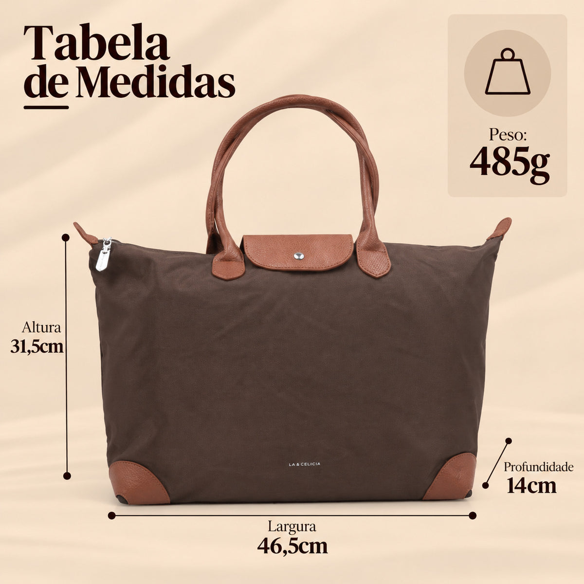 Bolsa Grande em Nylon com Divisões Internas Marrom escuro